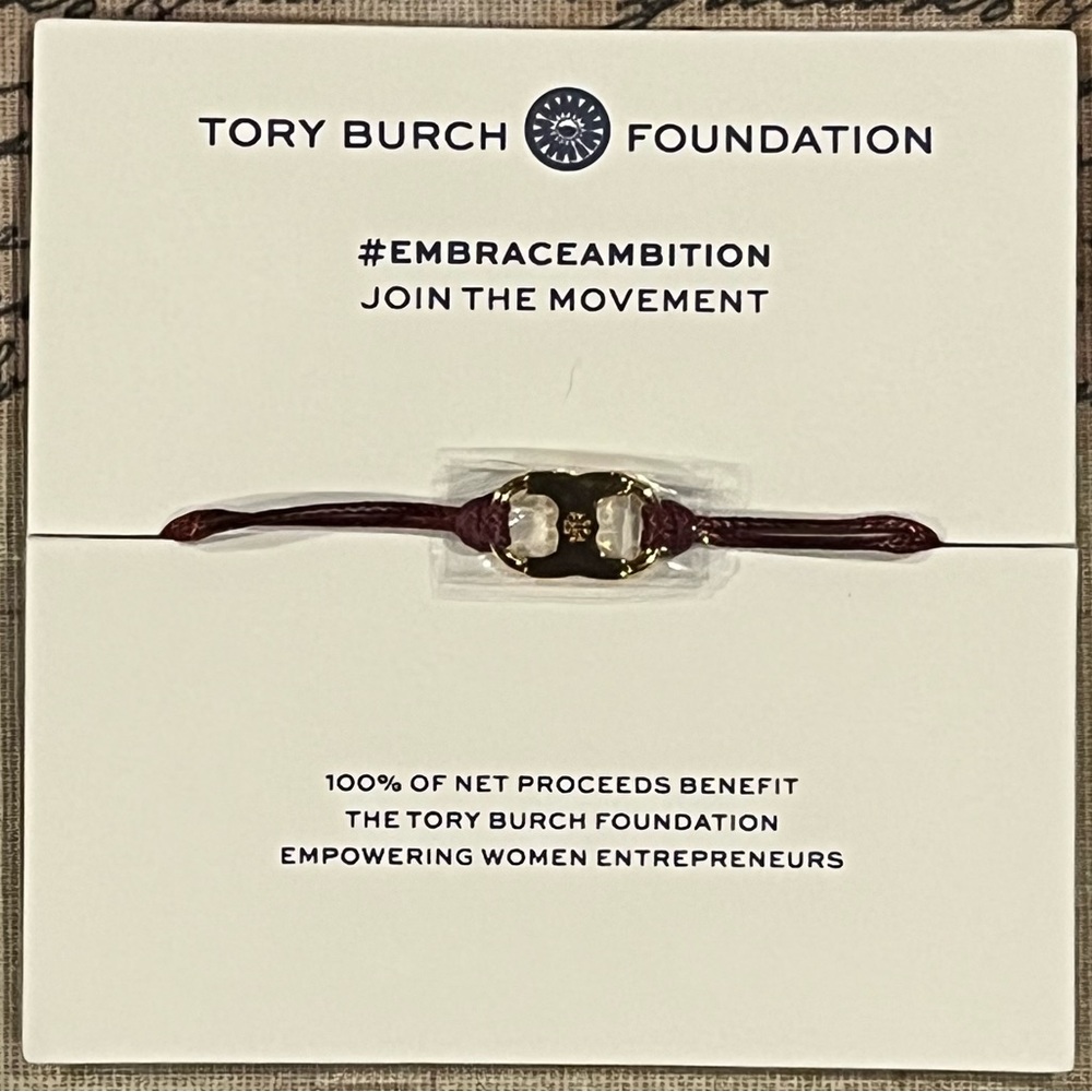Tory Burch Embrace Ambition burgundy cord bracelet gold Gemini link charm New